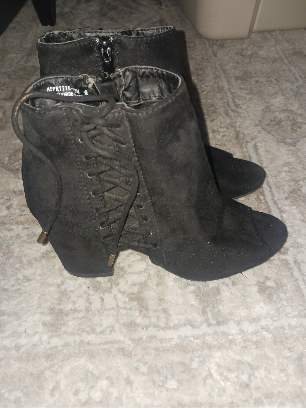 BAMBOO Black Lace-Up Suede-Look Ankle Booties